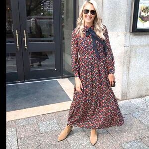 Ella Moon Floral Maxi Shirtdress with Neck Tie S NWOT